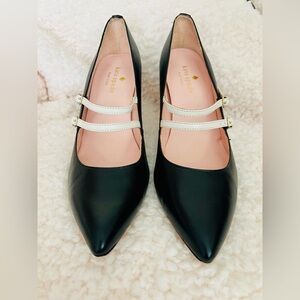 Size 8 Kate Spade Elpetha Heels in Black w/ Black Sparkle Heel & Cream Dbl Strap